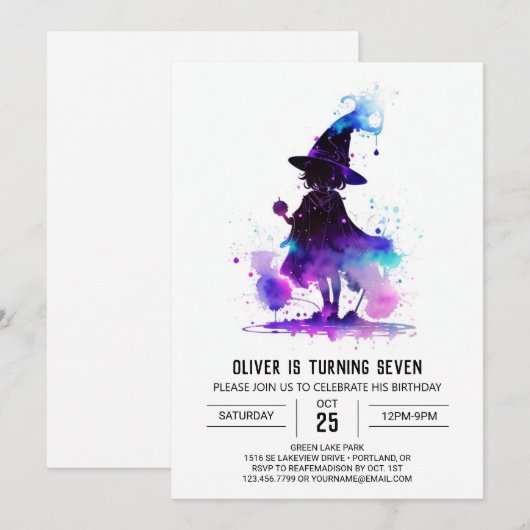 Waterverf bewerkbare wizard Verjaardag Kaart (Voorkant / Achterkant)