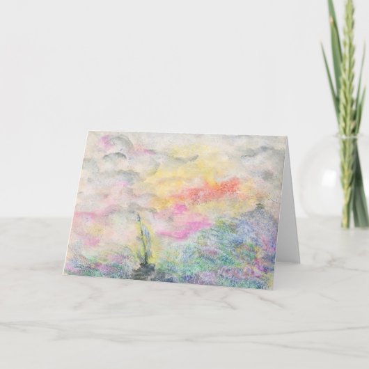 Waterverf bewolking en boot kaart (Voorkant)