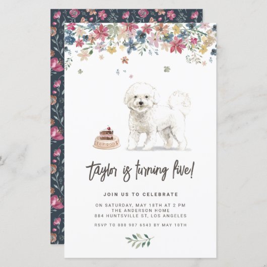 Waterverf Bichon Frise Dog Birthday Invitation (Voorkant / Achterkant)