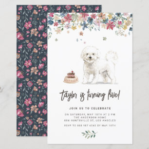 Waterverf Bichon Frise Dog Birthday Invitation