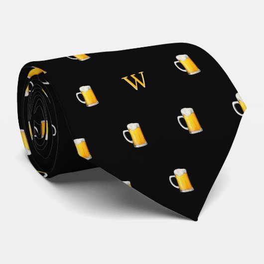 Waterverf Bier Mok Cider Drinker Monogram Zwart Stropdas (Opgerold)