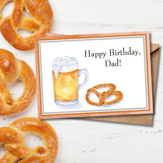 Waterverf Bier & Pretzel Verjaardag Vader Kaart