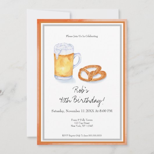 Waterverf Bier & Pretzel Verjaardagsfeest Kaart (Voorkant)