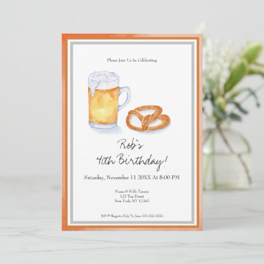 Waterverf Bier & Pretzel Verjaardagsfeest Kaart (Staand voorkant)