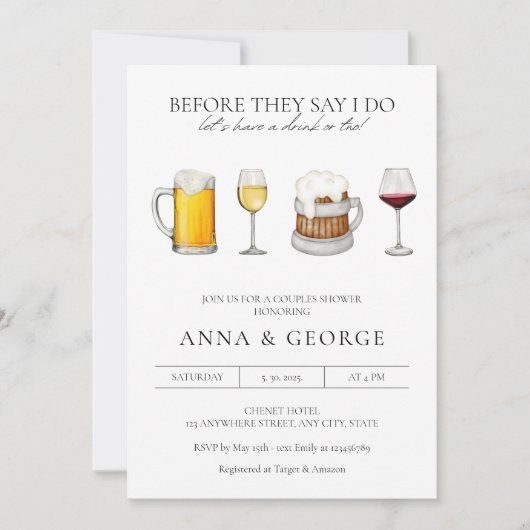 Waterverf Bier Wijnbrouwerij Koppels Douche Kaart (Voorkant)