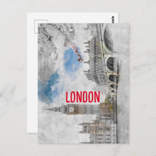 Waterverf Big Ben Londen Verenigd Koninkrijk Brief Briefkaart (Voorkant / Achterkant)