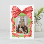 Waterverf Big Red Bow Cadeau Kerstfoto Feestdagenkaart (Staand voorkant)