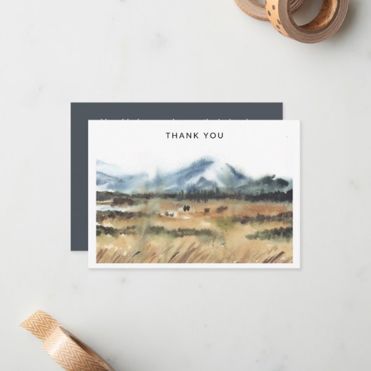 Waterverf Big Sky land sympathie dank u Notitiekaartje (Voorkant / Achterkant in situ)