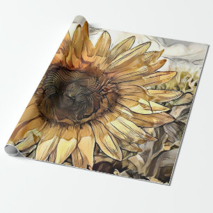 Waterverf Big Sunflower Elegant Collectie Cadeaupapier