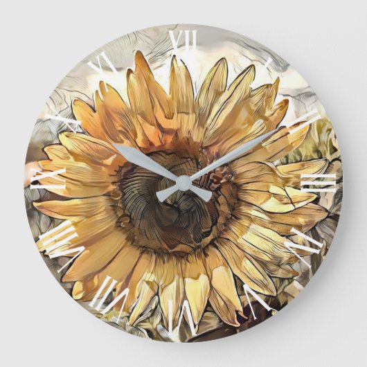 Waterverf Big Sunflower Elegant Collectie Grote Klok (Voorkant)