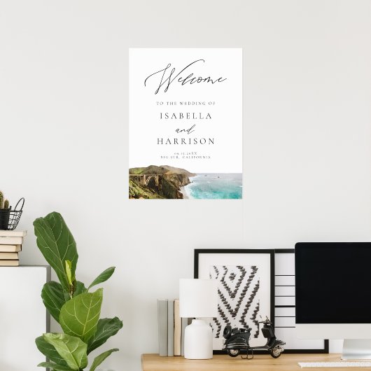 Waterverf Big Sur California Coast Welcome Sign Poster (Thuiskantoor)