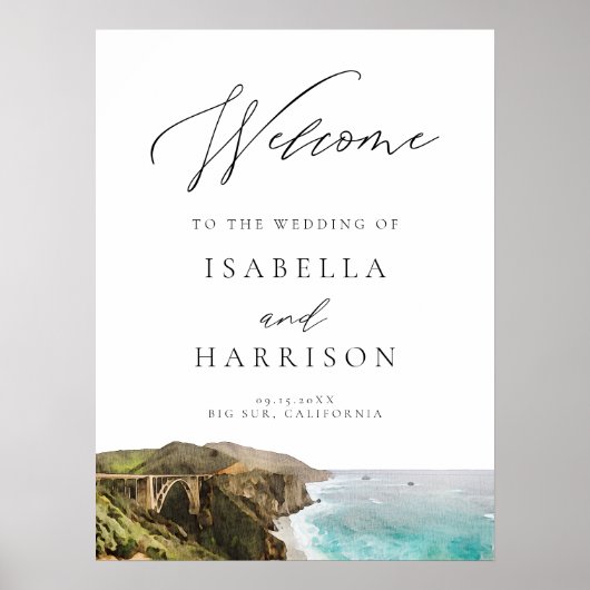 Waterverf Big Sur California Coast Welcome Sign Poster (Voorkant)