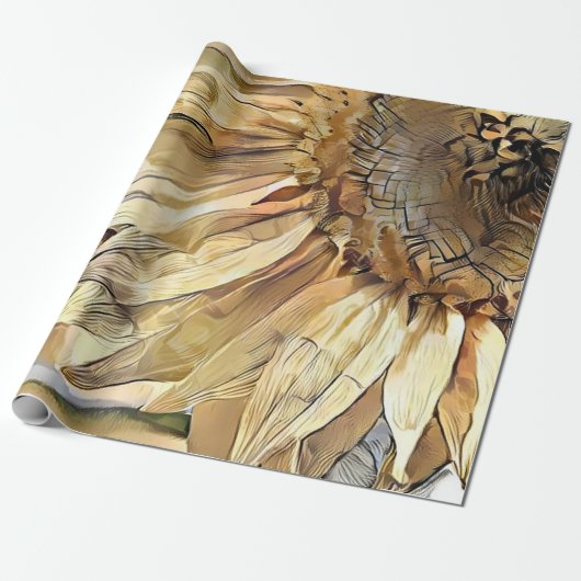 Waterverf Big Yellow Sunflower Elegant Collectie Cadeaupapier (Uitgerold)