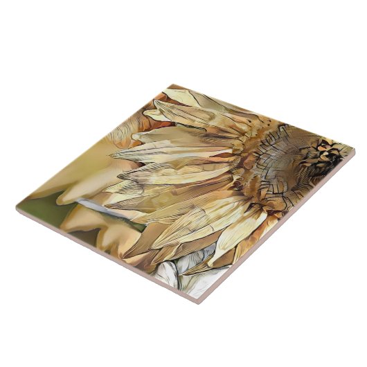 Waterverf Big Yellow Sunflower Elegant Collectie Tegeltje (Zijkant)