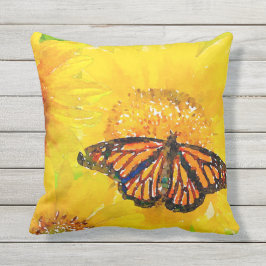 Waterverf Big Yellow Sunflower en Butterfly Buitenkussen