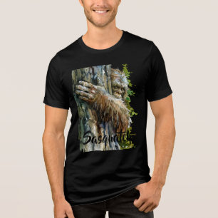 Waterverf Bigfoot Sasquatch Bosbewoner Tri-Blend Shirt