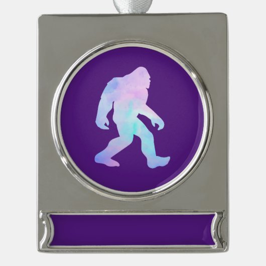 Waterverf Bigfoot Verzilverd Banner Ornament (Voorkant)