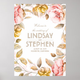 Waterverf Biggen en gouden bloemen Poster