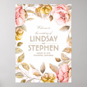 Waterverf Biggen en gouden bloemen Poster
