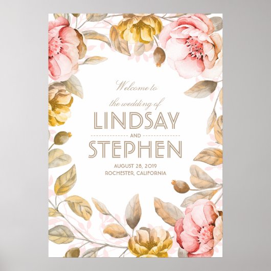 Waterverf Biggen en gouden bloemen Poster (Voorkant)