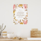 Waterverf Biggen en gouden bloemen Poster (Keuken)