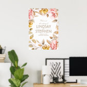 Waterverf Biggen en gouden bloemen Poster (Thuiskantoor)