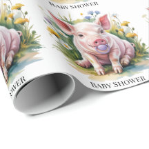 Waterverf Biggetje Wilde Bloemen Baby Shower