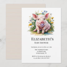Waterverf Biggetje Wilde Bloemen Baby Shower