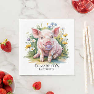Waterverf Biggetje Wilde Bloemen Baby Shower Servet