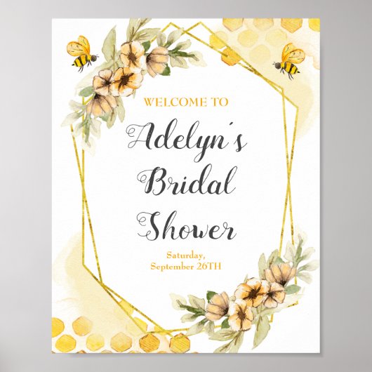 Waterverf Bij Bruids Bruiloft Welkom Teken Poster (Voorkant)