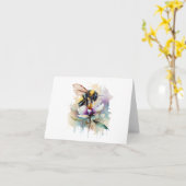 Waterverf bij met Paarse en witte bloemenblanco Kaart (Gele Bloem)