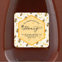 Waterverf Bij patroon Honing Pot Labels