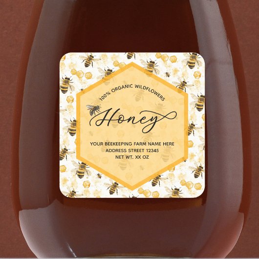 Waterverf Bij patroon Honing Pot Labels