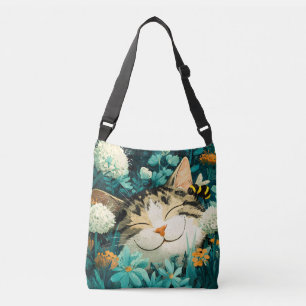 Waterverf Bij Slapende Kat Bloem Tuin Crossbody Tas