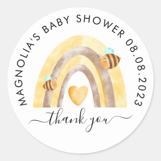 Waterverf Bijen Baby shower Hartelijk dank Ronde Sticker (Voorkant)
