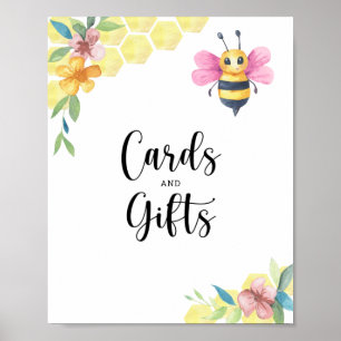 Waterverf bijen bloemkaarten en cadeaus baby showe poster