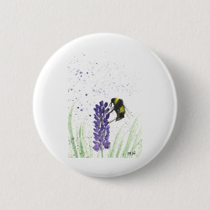 Waterverf bijen en lavendel ronde button 5,7 cm