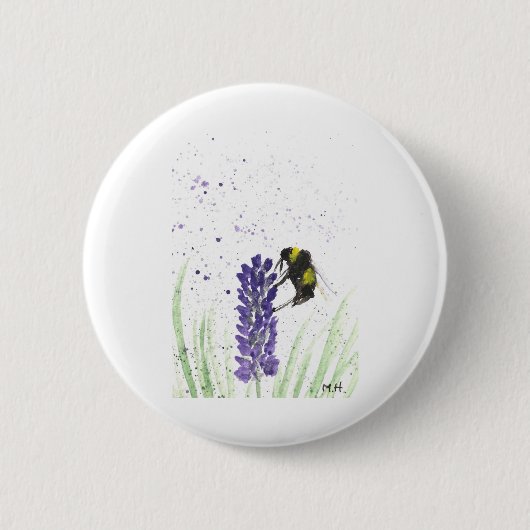 Waterverf bijen en lavendel ronde button 5,7 cm (Voorkant)