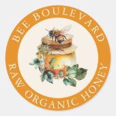 Waterverf Bijen Honey Jar Ronde Sticker (Voorkant)