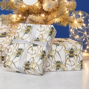 Waterverf Bijen Tuin Natuur Pattern Art Cadeaupapier