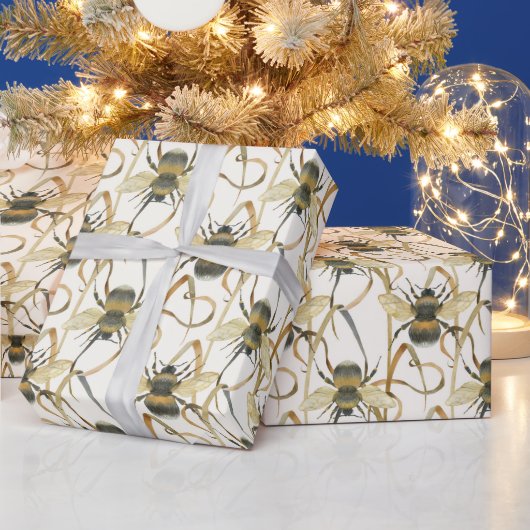 Waterverf Bijen Tuin Natuur Pattern Art Cadeaupapier (Feestdagen)