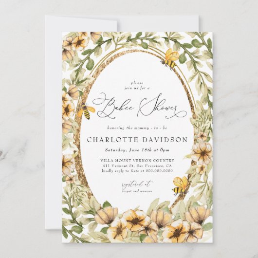 Waterverf Bijengeel Floral Neutraal Baby shower Kaart (Voorkant)