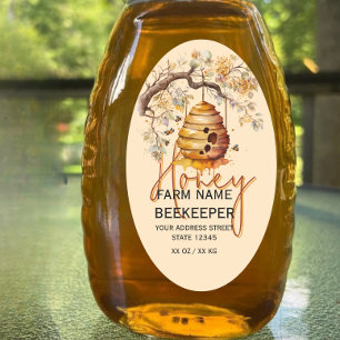 Waterverf Bijenkorf 32 oz Queenline Honingpot Etik Ovale Sticker