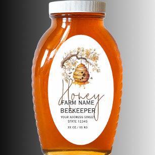 Waterverf Bijenkorf 32 oz Queenline Honingpot Etik Ovale Sticker