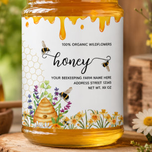 Waterverf Bijenkorf bloemige Honingpot Labels