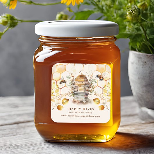 Waterverf bijenkorven vierkante sticker