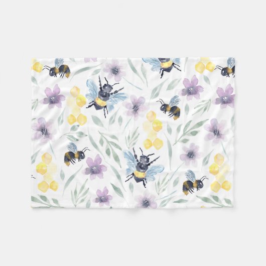 Waterverf-bijenpatroon Fleece Deken (Voorkant (Horizontaal))