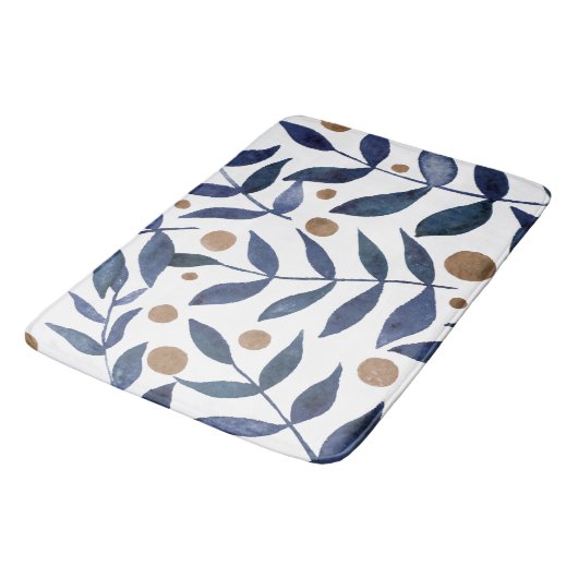 Waterverf bijkantoren en bessen - indigo en beige badmat (Gekanteld)