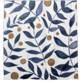 Waterverf bijkantoren en bessen - indigo en beige douchegordijn (Voorkant)