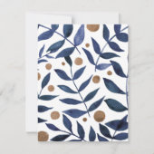 Waterverf bijkantoren en bessen - indigo en beige feestdagenkaart (Voorkant)